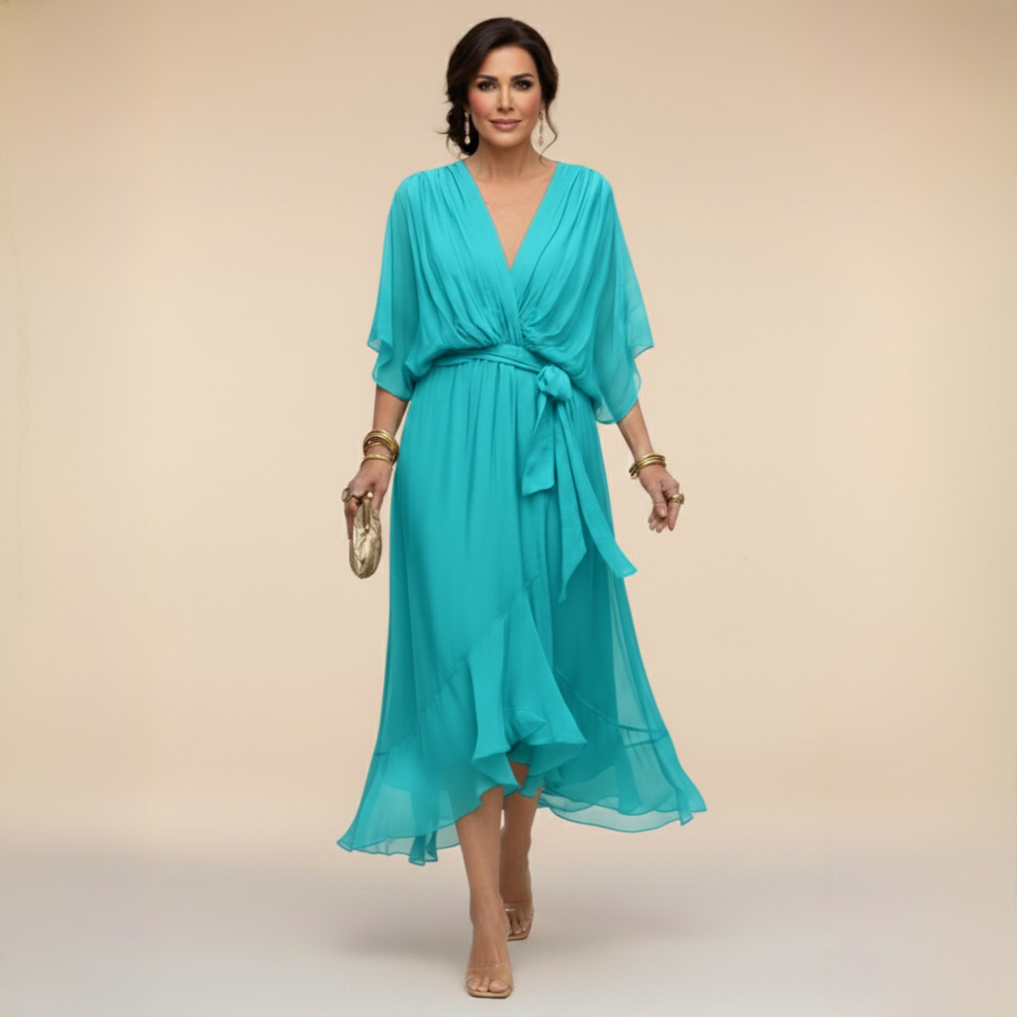 MONICA™ – Flowing Chiffon V-Neck Dress