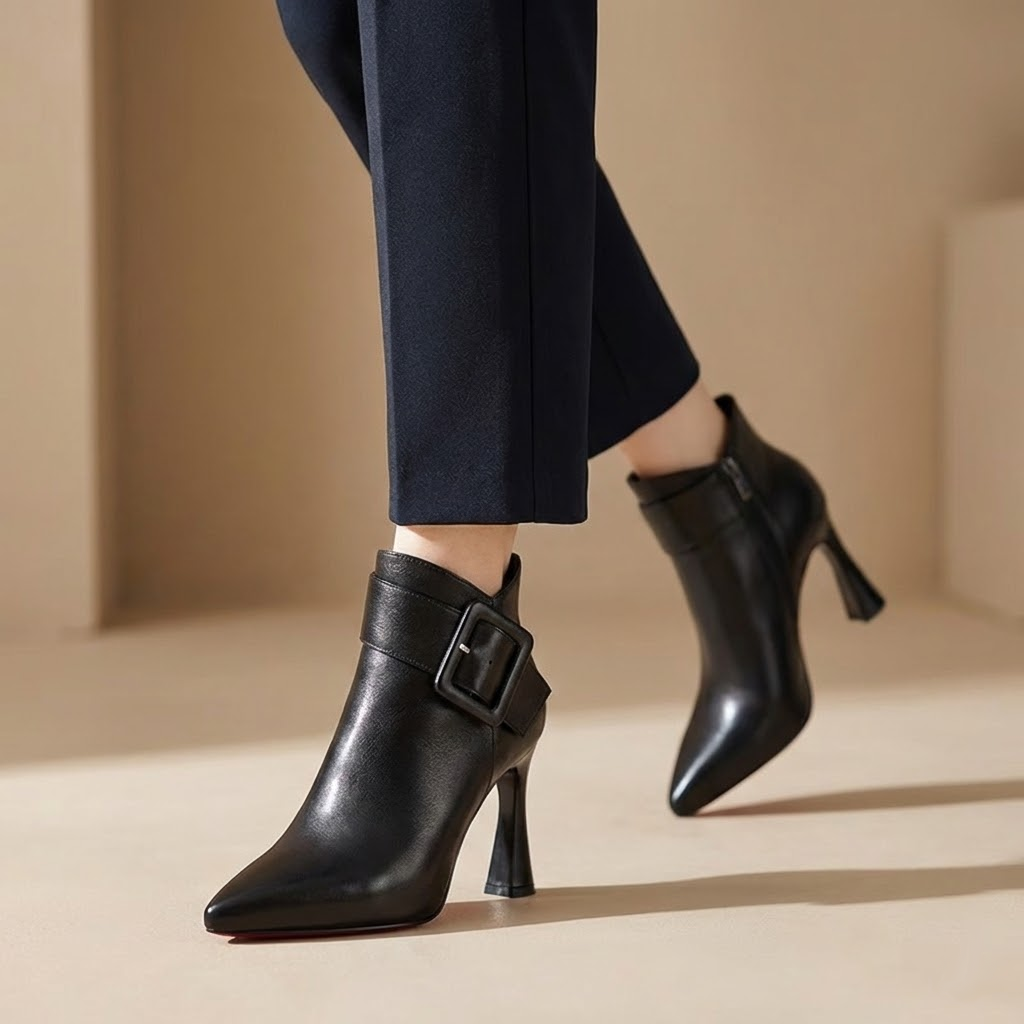 VALÉNIA™ – Oversized Buckle Heeled Ankle Boots