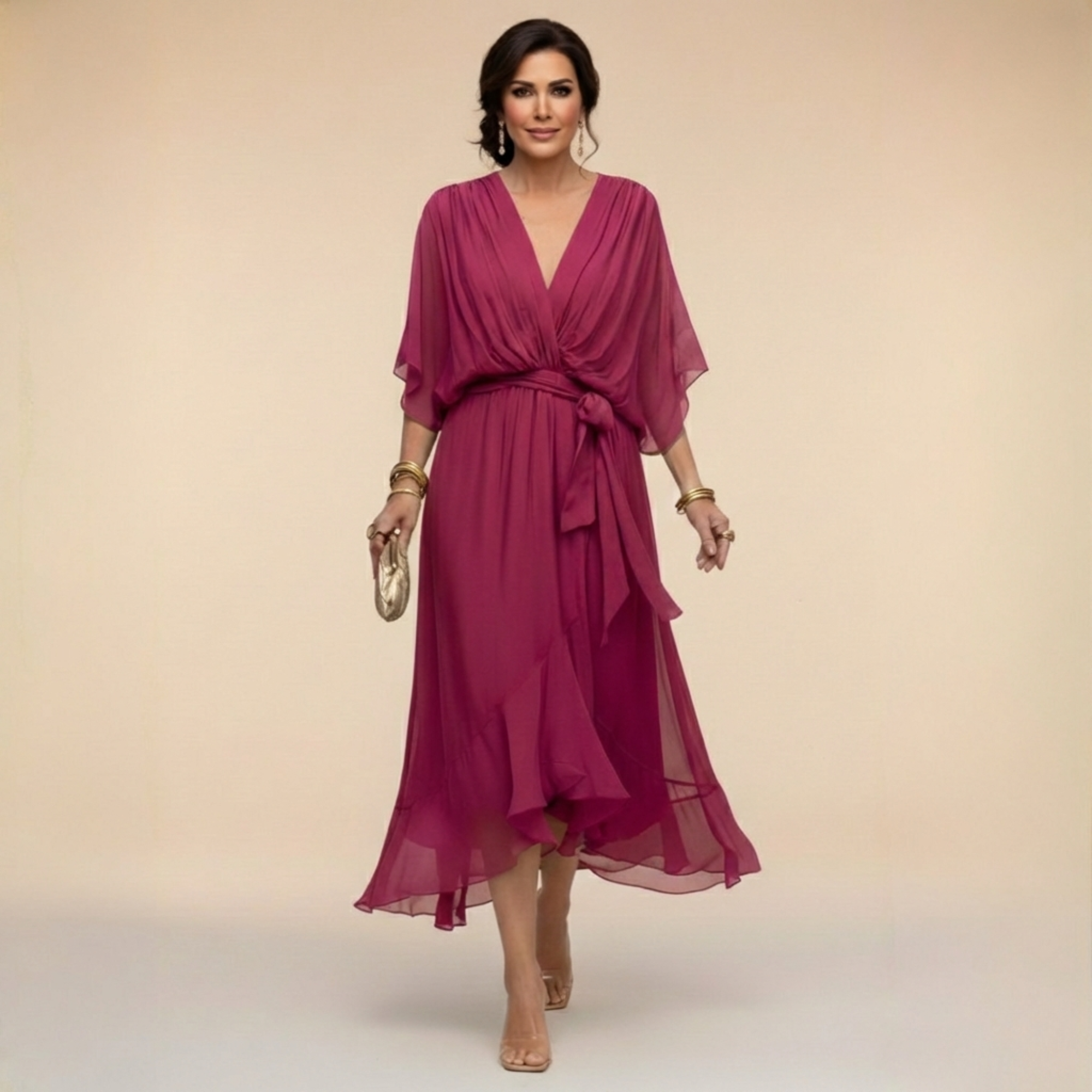 MONICA™ – Flowing Chiffon V-Neck Dress