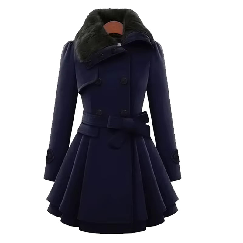 Cordelia™ | Faux-fur collar belted fit-and-flare coat