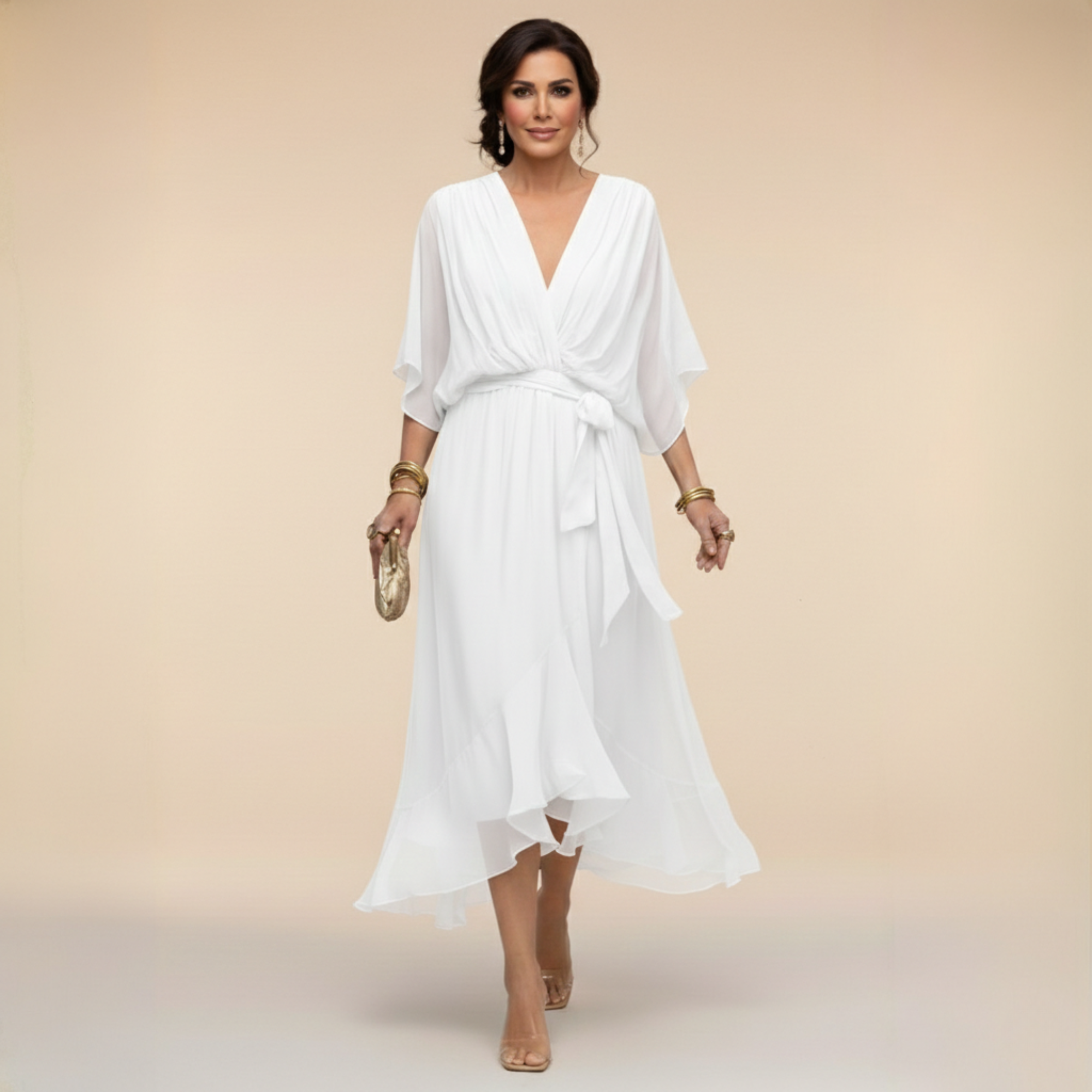 MONICA™ – Flowing Chiffon V-Neck Dress
