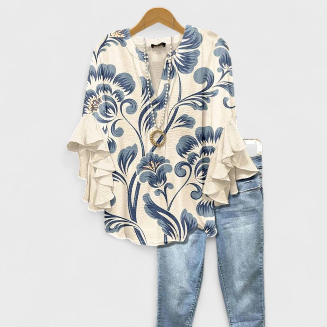 Cordelia | Women’s Printed Blouse with Ruffled Sleeves