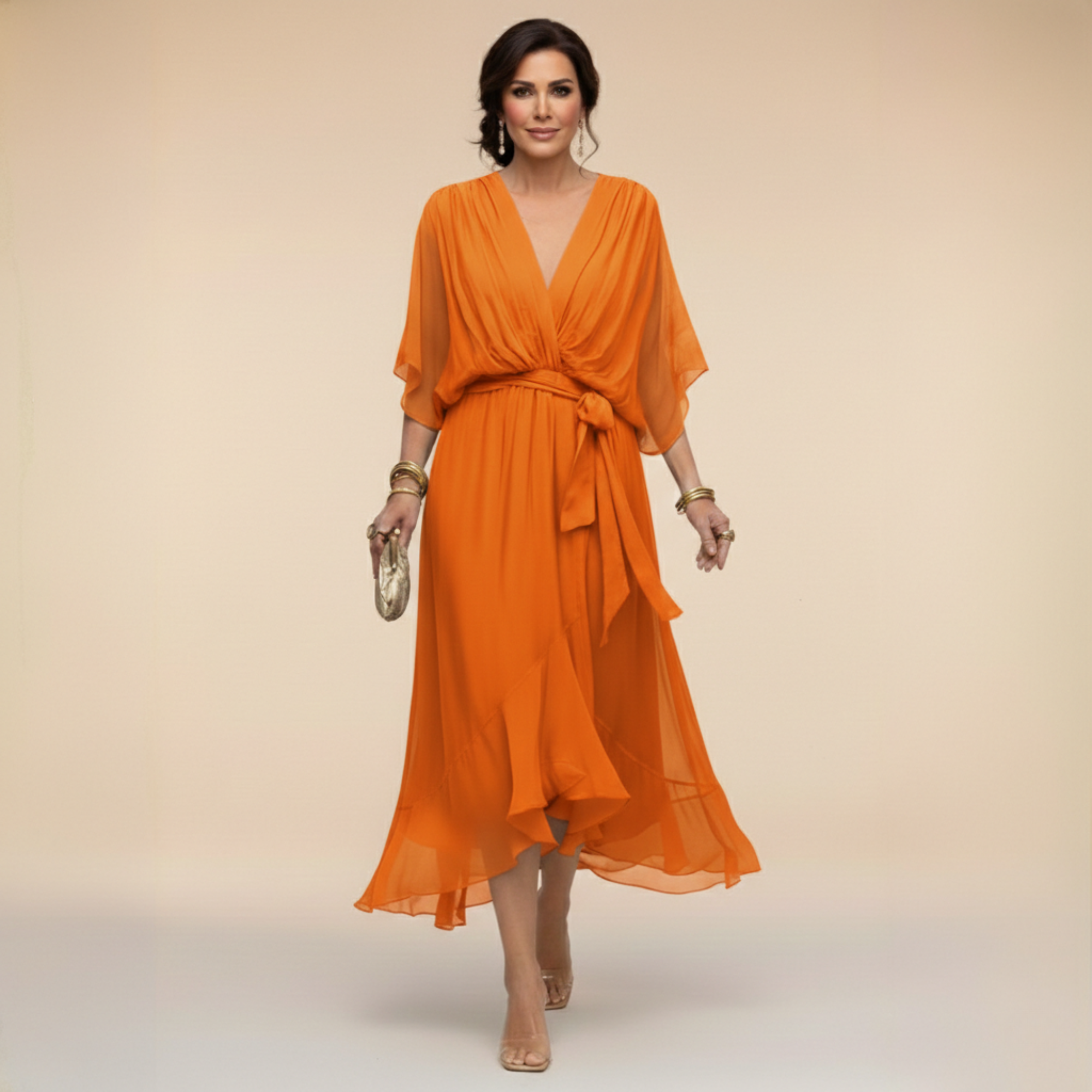 MONICA™ – Flowing Chiffon V-Neck Dress