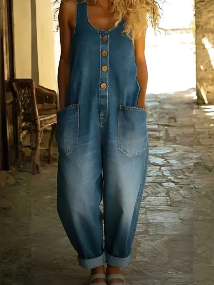 Margaret - Vintage Soft Cotton Denim-Look Overall
