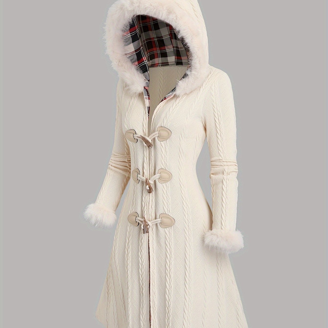 Tala™ | Cable-Knit Faux-Fur Trim Hooded Coat