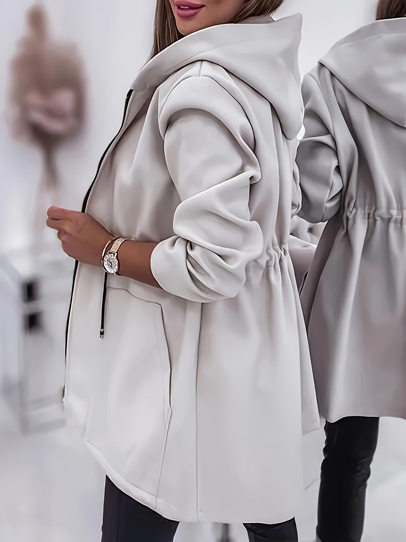 Valentina™ | Zip-Front Drawstring-Waist Hooded Parka Coat