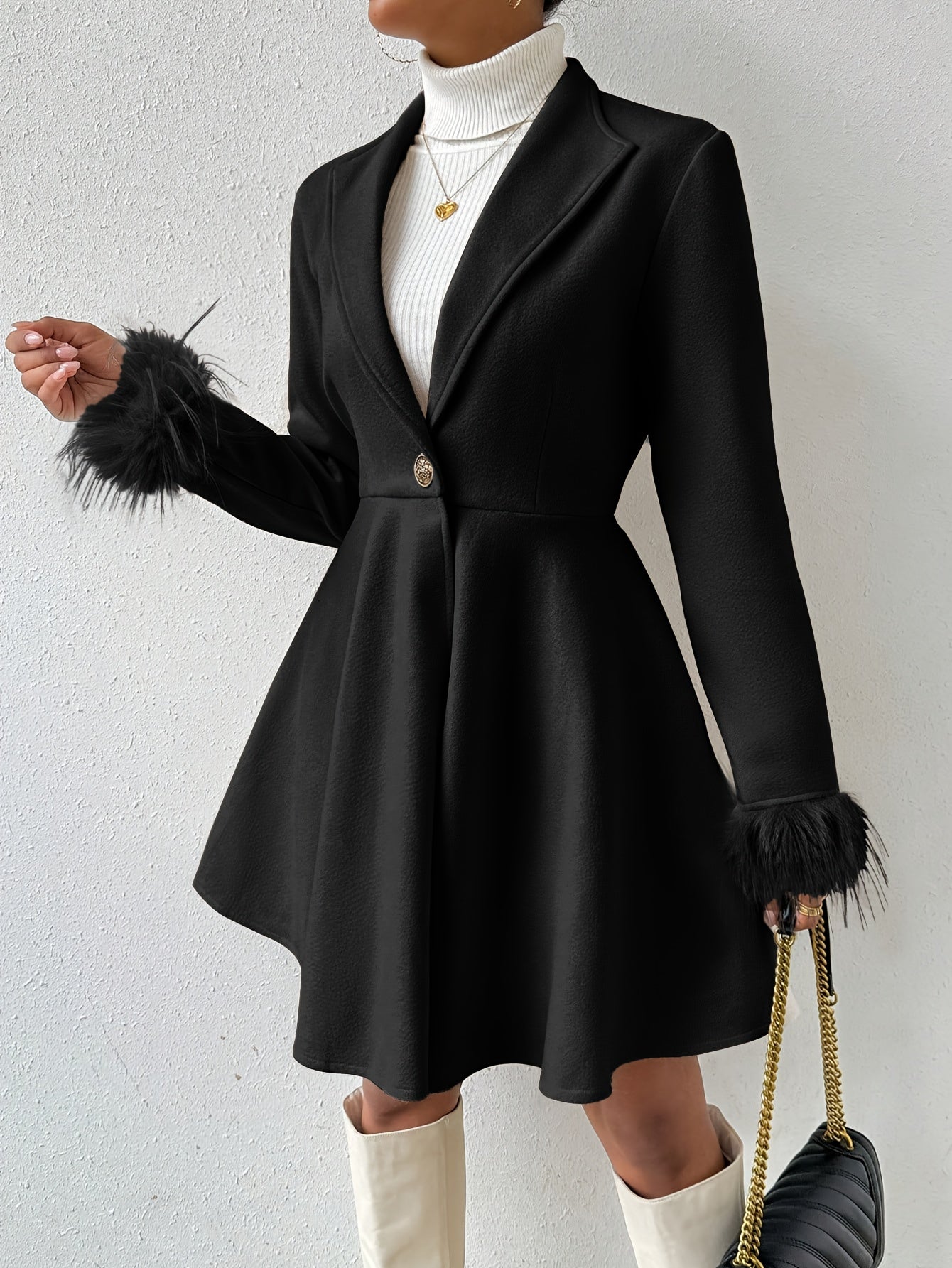 Stéphanie™ | Faux-Fur Cuff Fit-and-Flare Coat