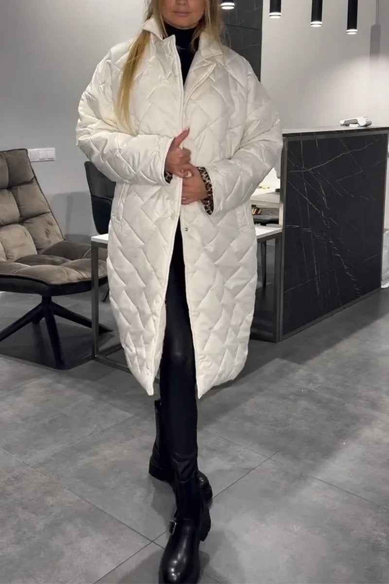 Delphine™ | Diamond-Quilted Notched-Collar Longline Coat
