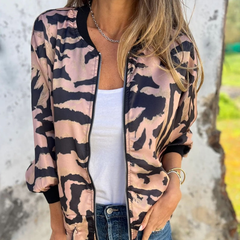 Zelda™ | Zip-Up Zebra Print Bomber Jacket