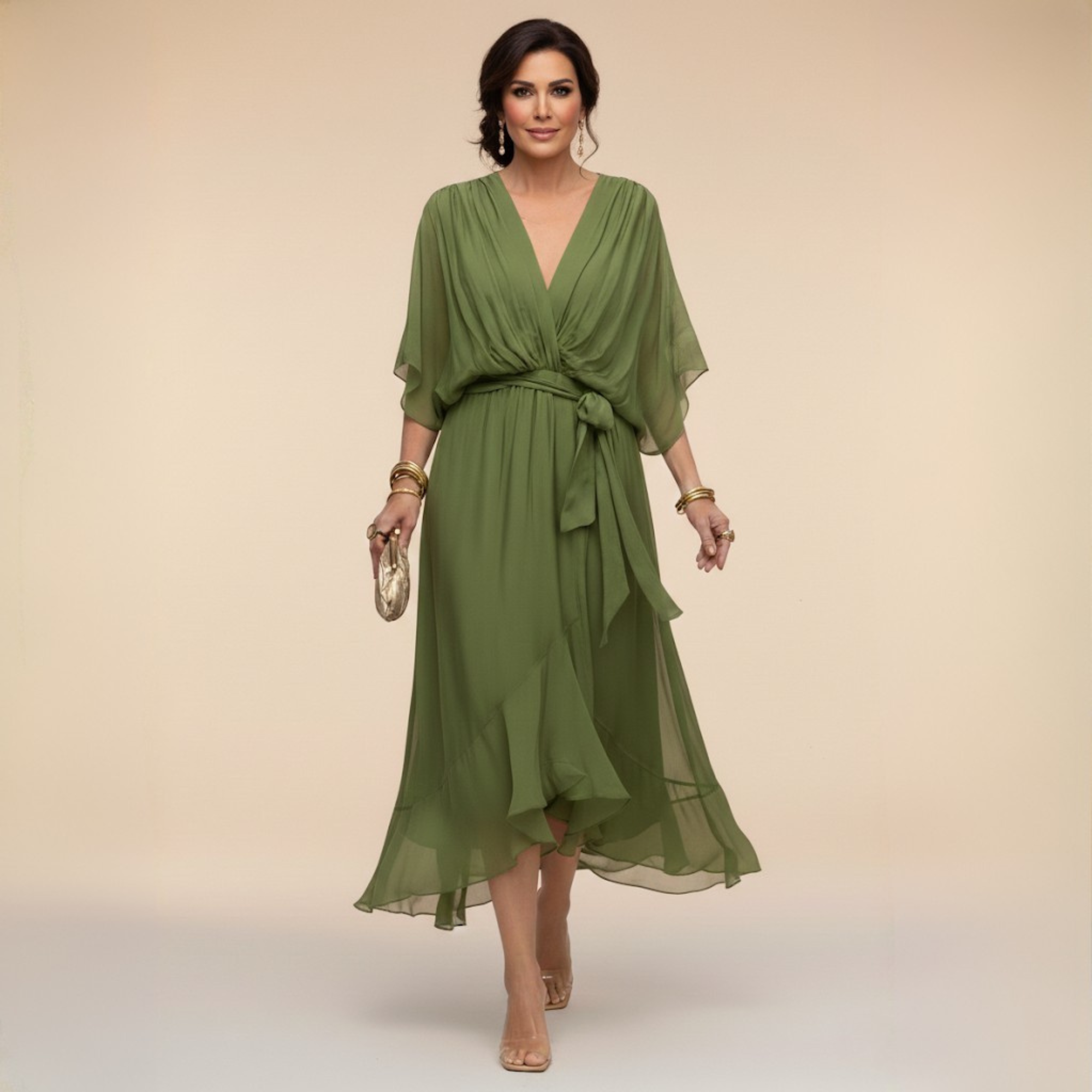 MONICA™ – Flowing Chiffon V-Neck Dress
