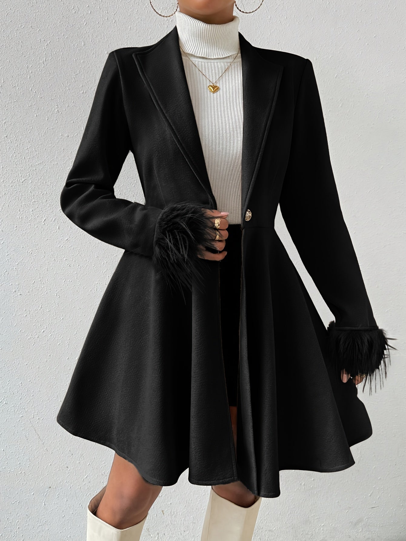Stéphanie™ | Faux-Fur Cuff Fit-and-Flare Coat