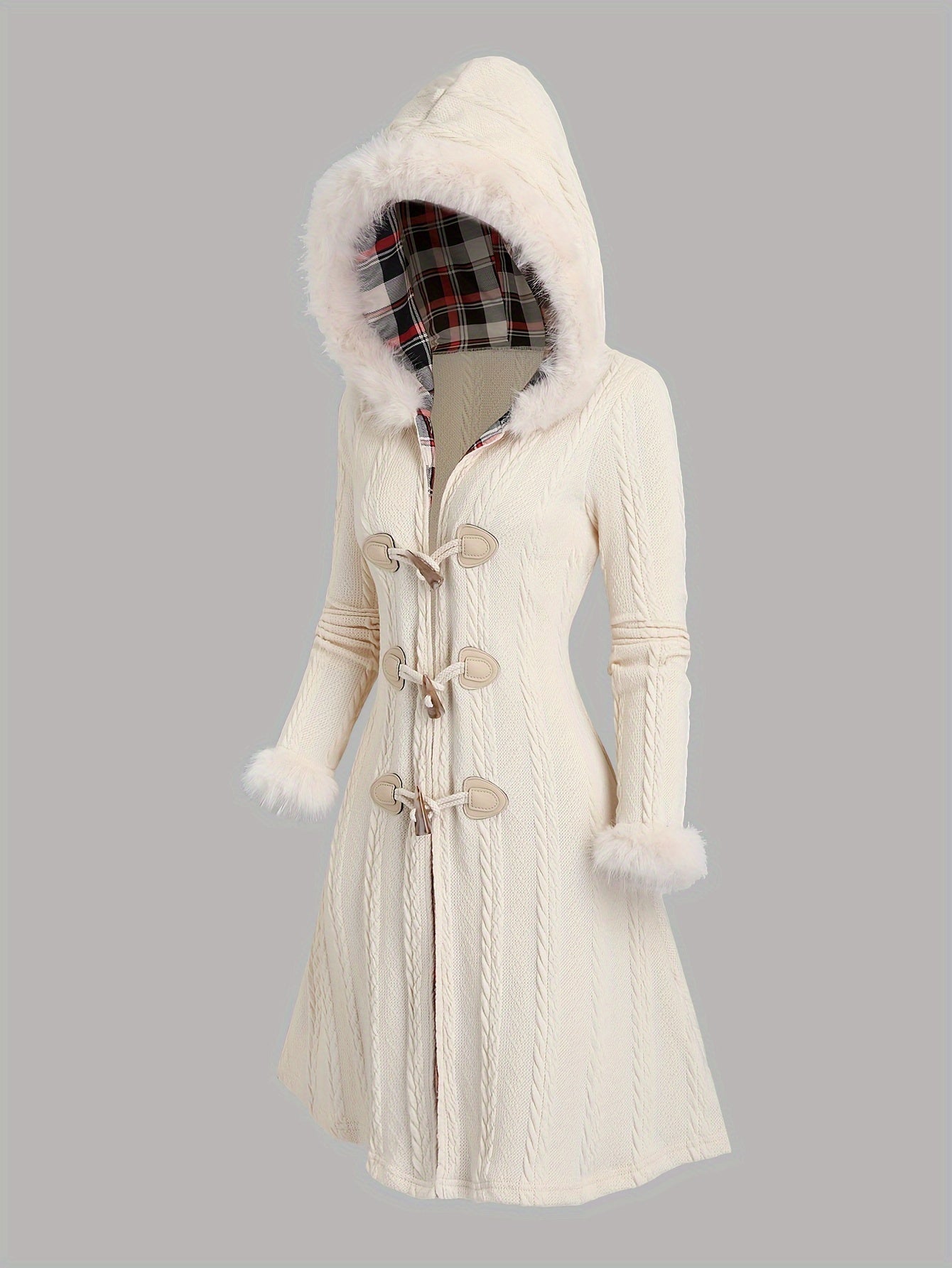 Tala™ | Cable-Knit Faux-Fur Trim Hooded Coat