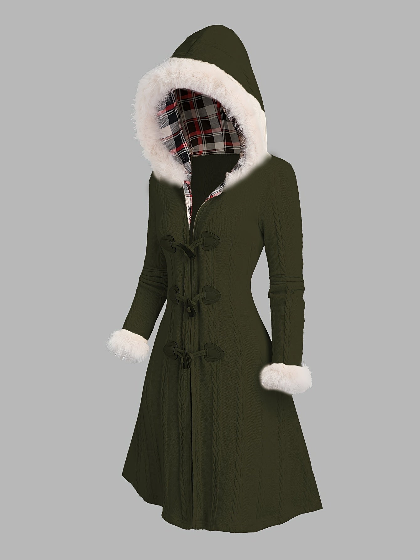 Tala™ | Cable-Knit Faux-Fur Trim Hooded Coat