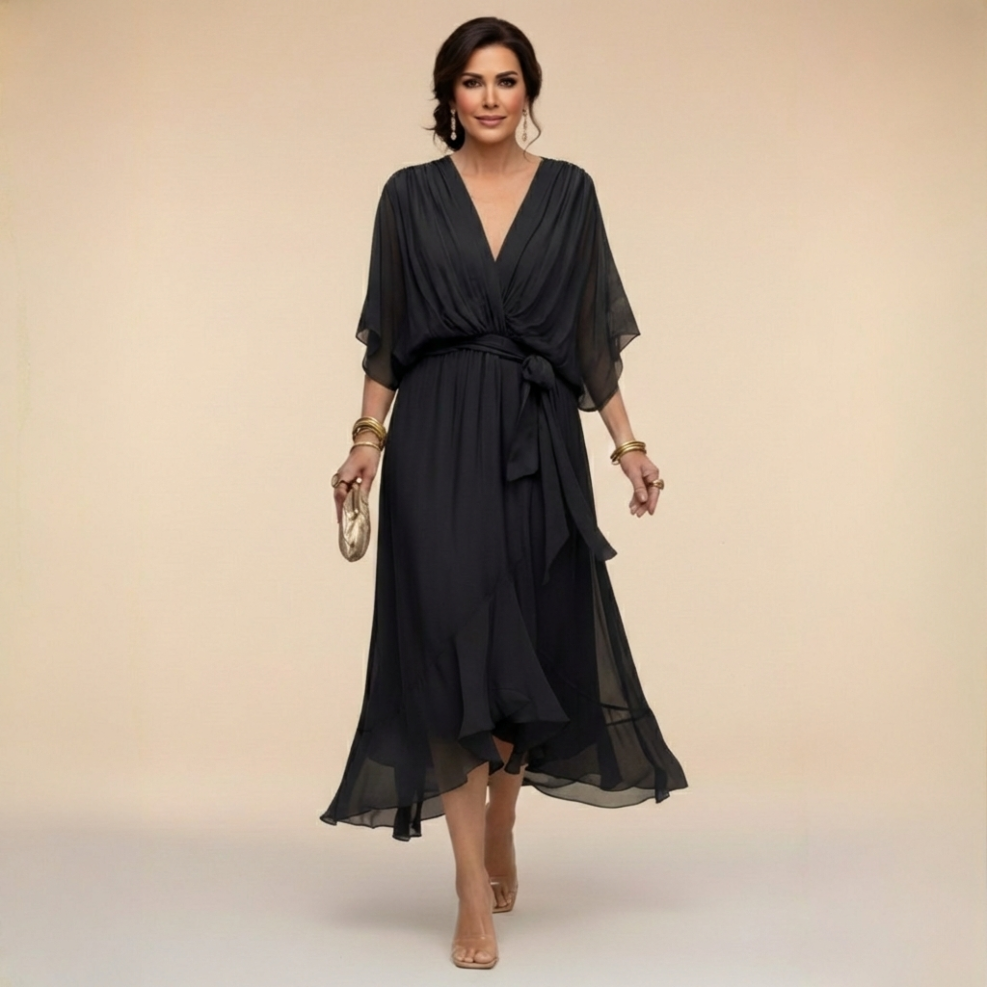 MONICA™ – Flowing Chiffon V-Neck Dress