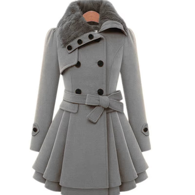 Cordelia™ | Faux-fur collar belted fit-and-flare coat