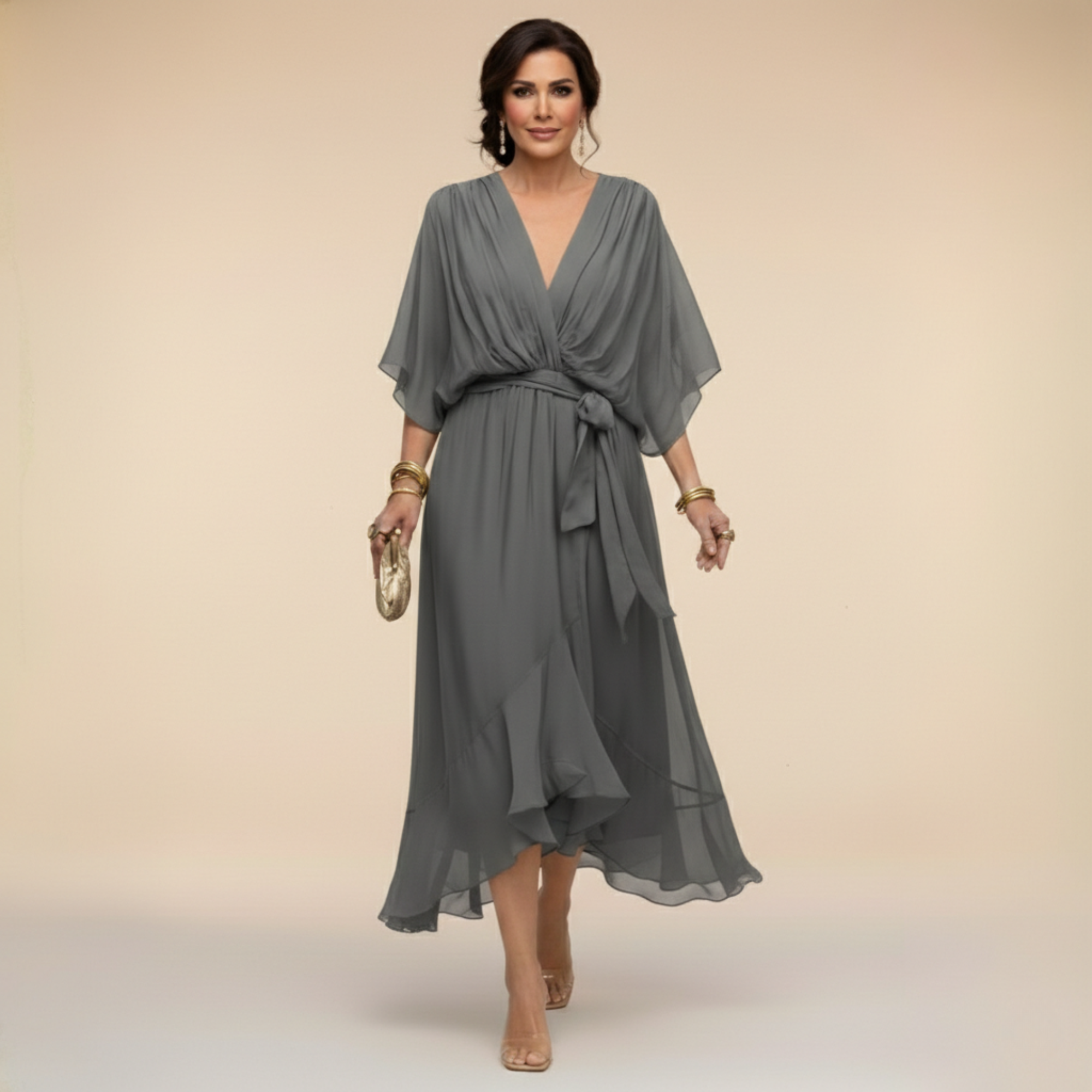 MONICA™ – Flowing Chiffon V-Neck Dress