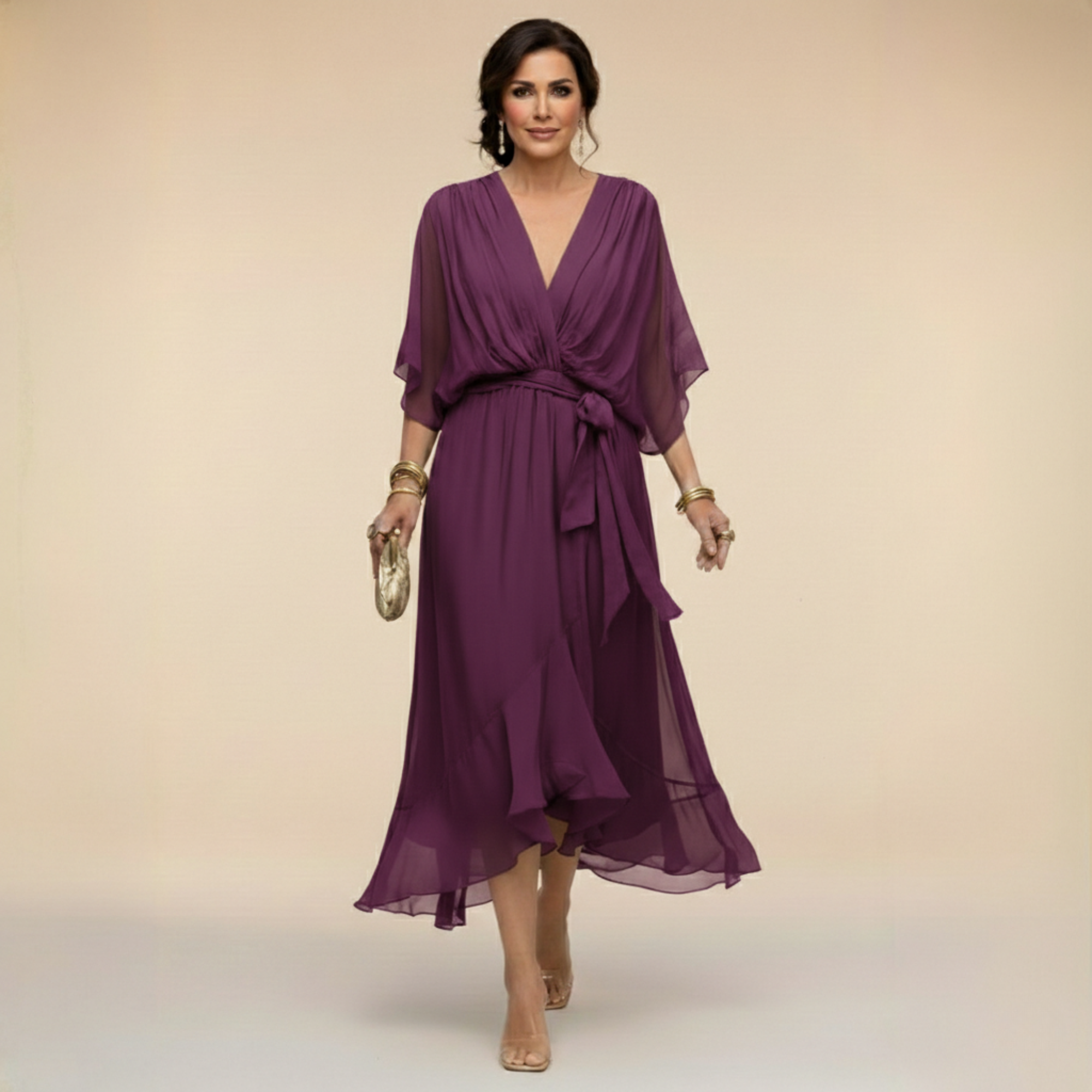 MONICA™ – Flowing Chiffon V-Neck Dress