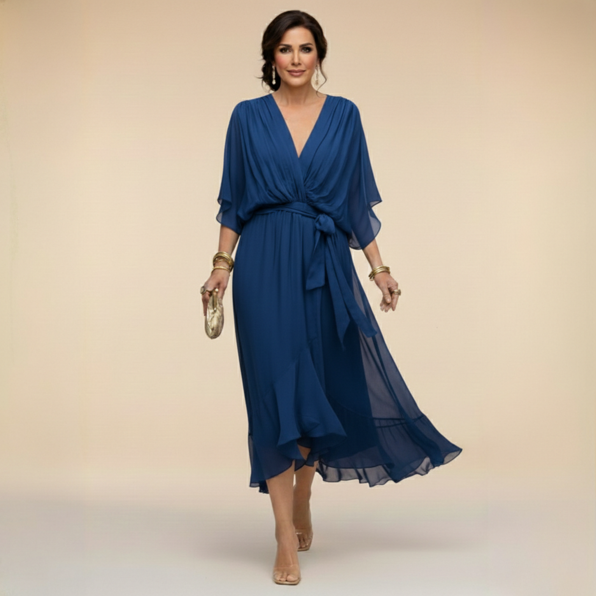 MONICA™ – Flowing Chiffon V-Neck Dress