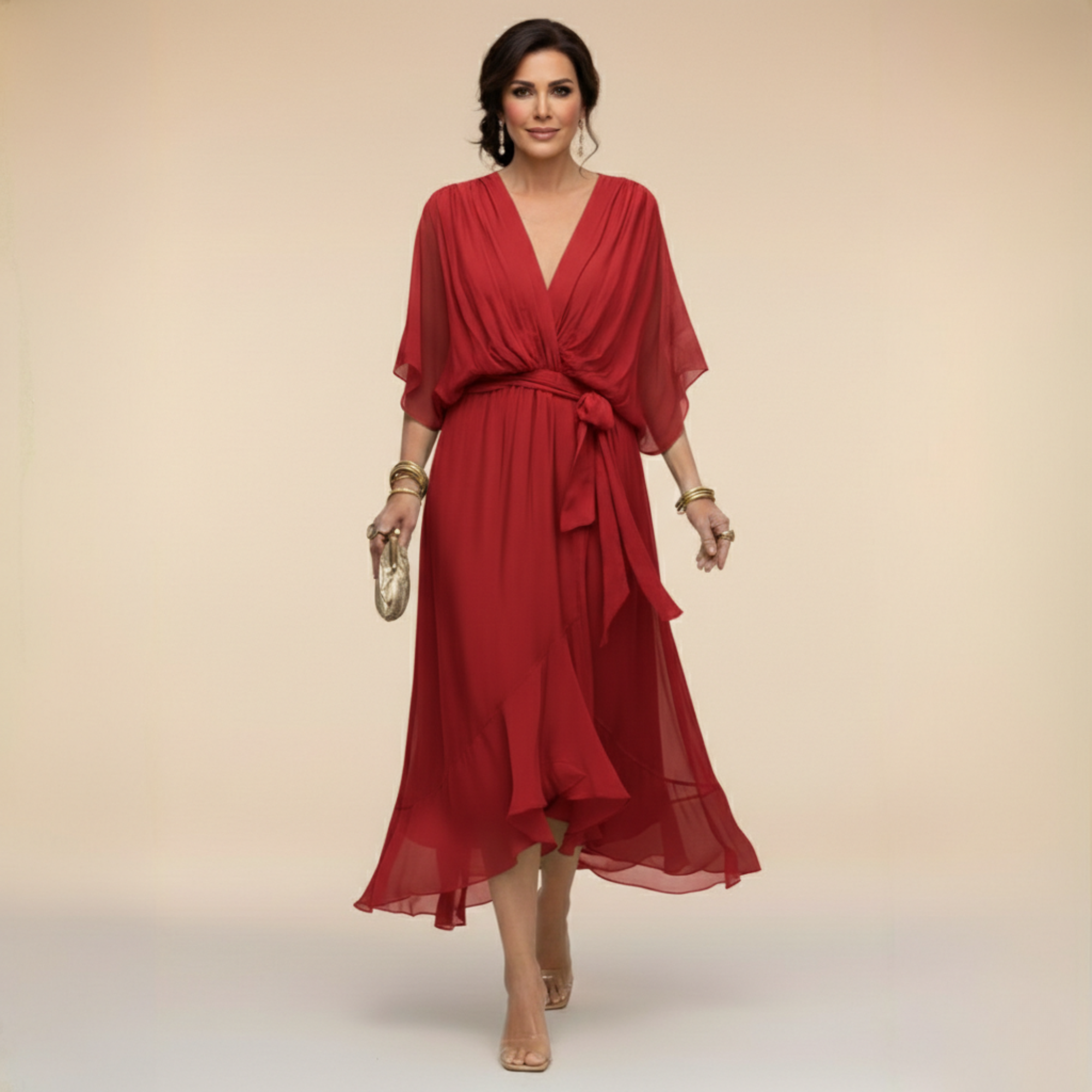 MONICA™ – Flowing Chiffon V-Neck Dress