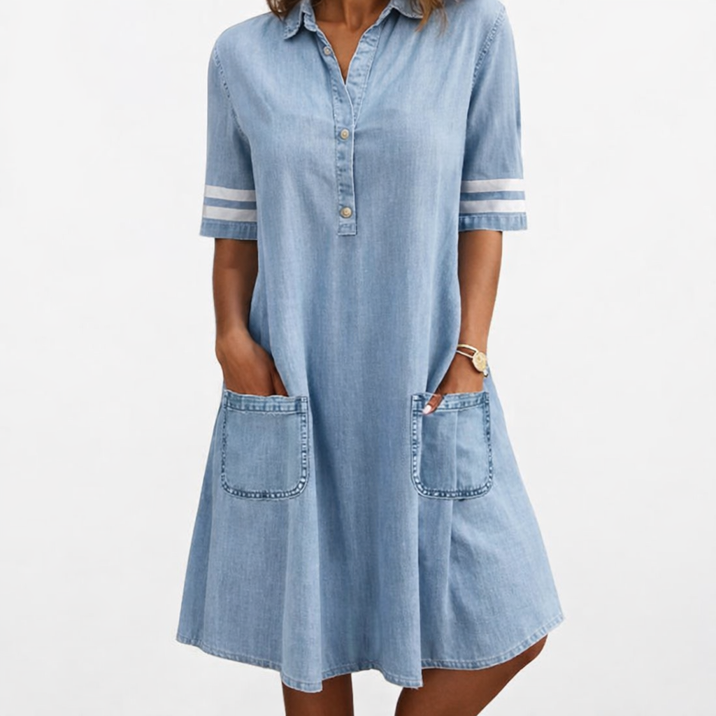 BRETAGNE™ – Relaxed Denim Shirt Dress