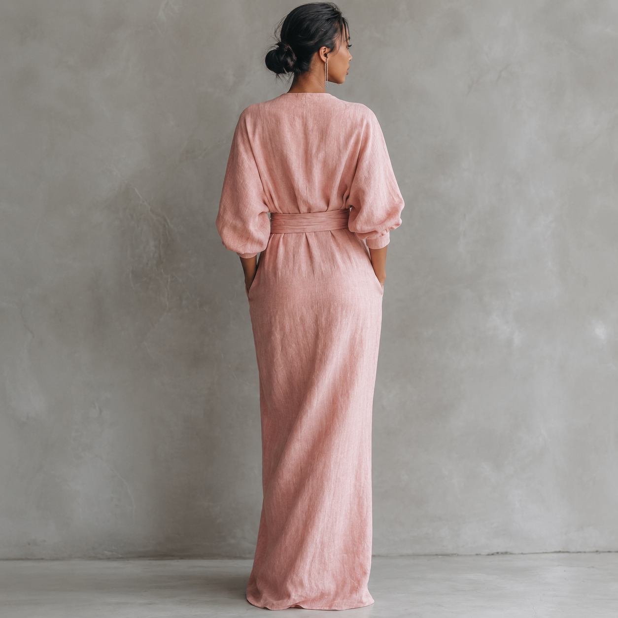 Lola | V-Neck Waist Draped Long Sleeve Dress