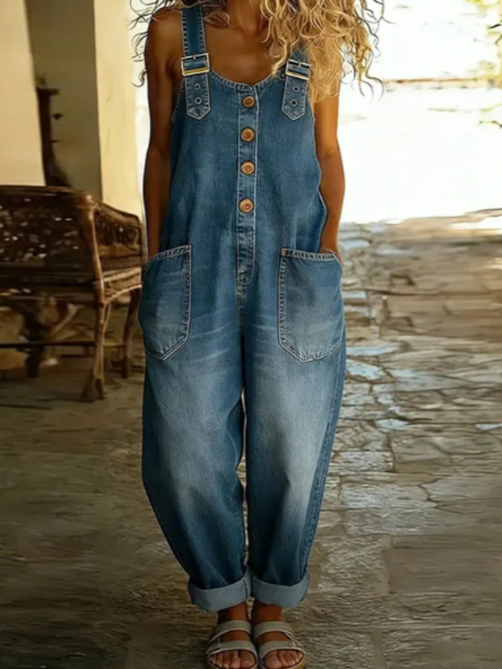 Margaret - Vintage Soft Cotton Denim-Look Overall