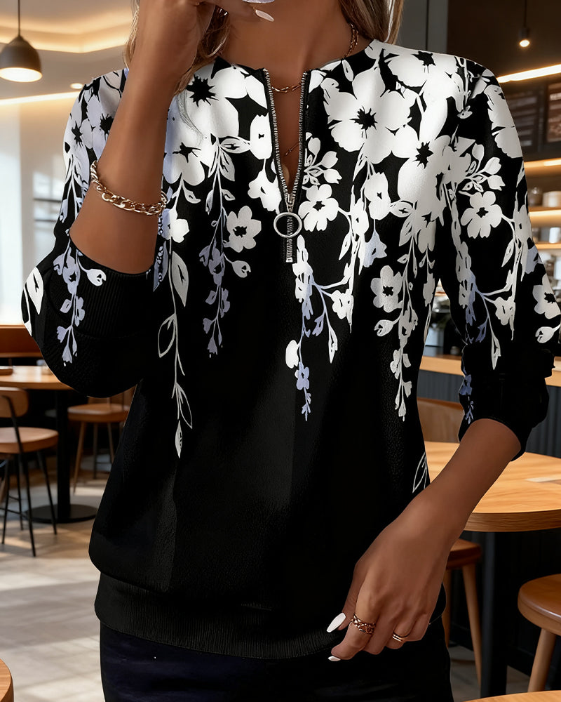 Women's Floral Half-Zip Sweatshirt