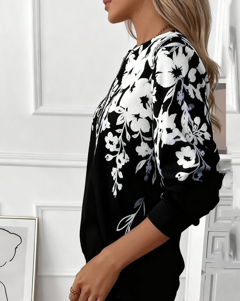 Women's Floral Half-Zip Sweatshirt