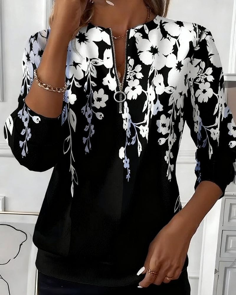 Women's Floral Half-Zip Sweatshirt