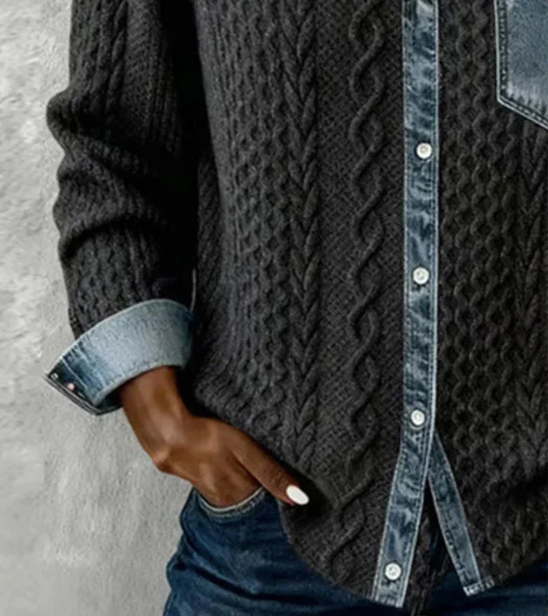 ARIANE™ – Elegant Cable Knit Button Top