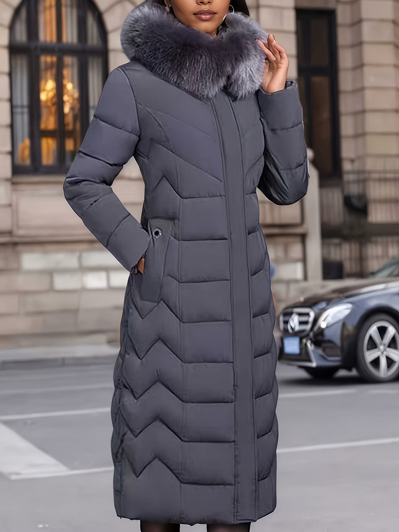 Perrine™ | Faux-Fur Collar Long Puffer Coat