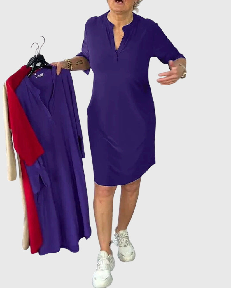 Katherine | Solid V-Neck Dress