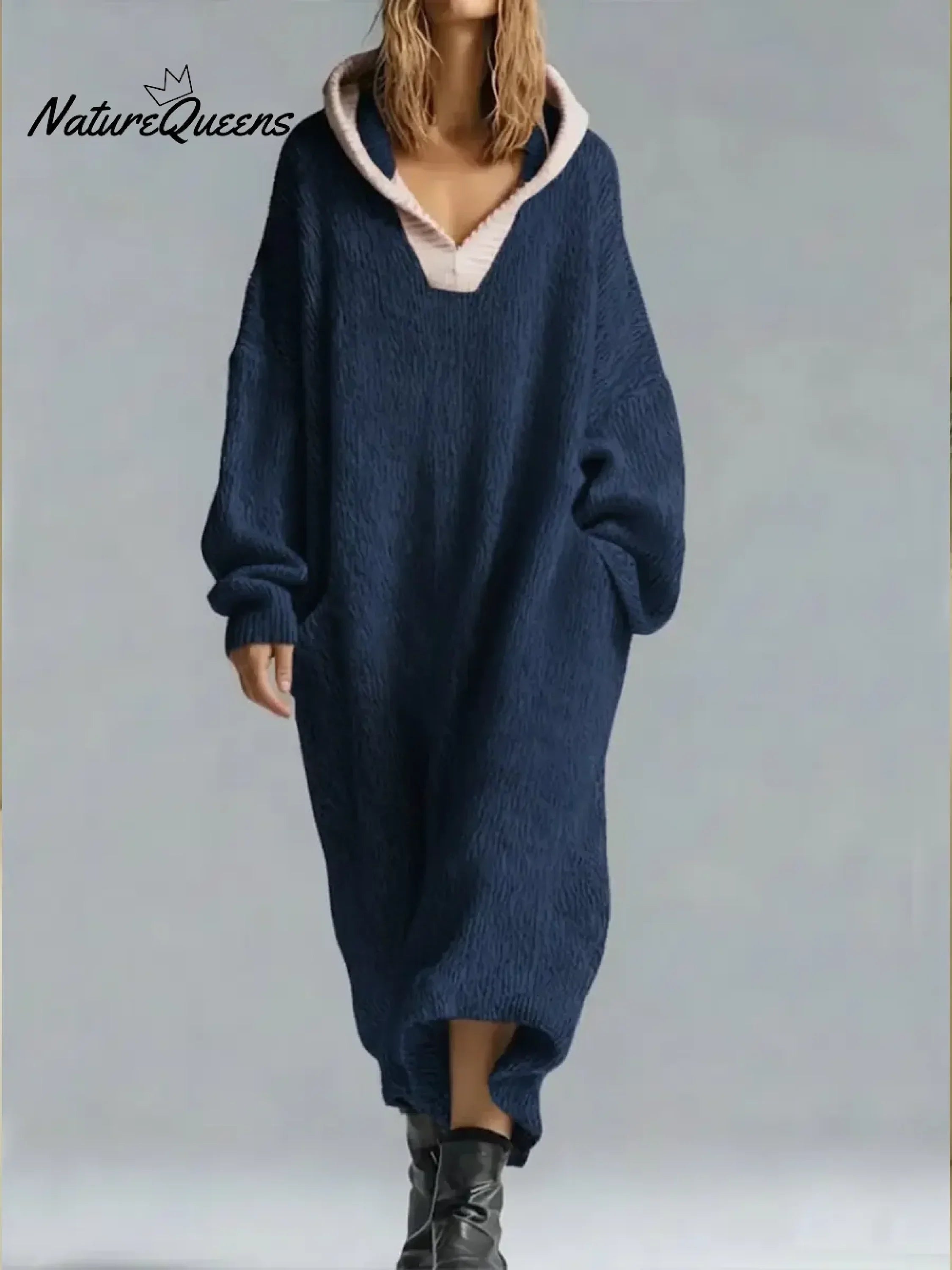 Lilia™ | Oversized textured hooded maxi sweater dress