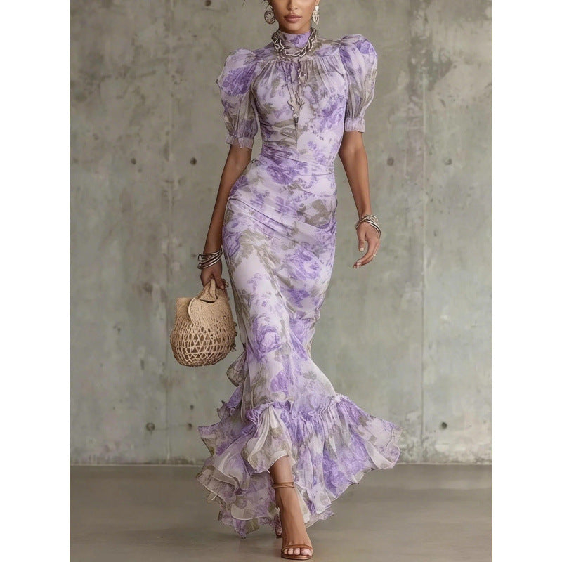 Mae | Vintage Rose Print Puff Sleeve Maxi Dress