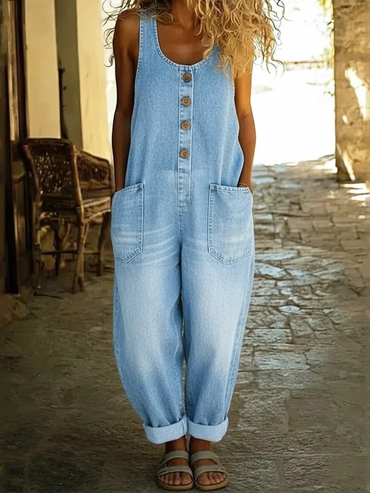 Margaret - Vintage Soft Cotton Denim-Look Overall