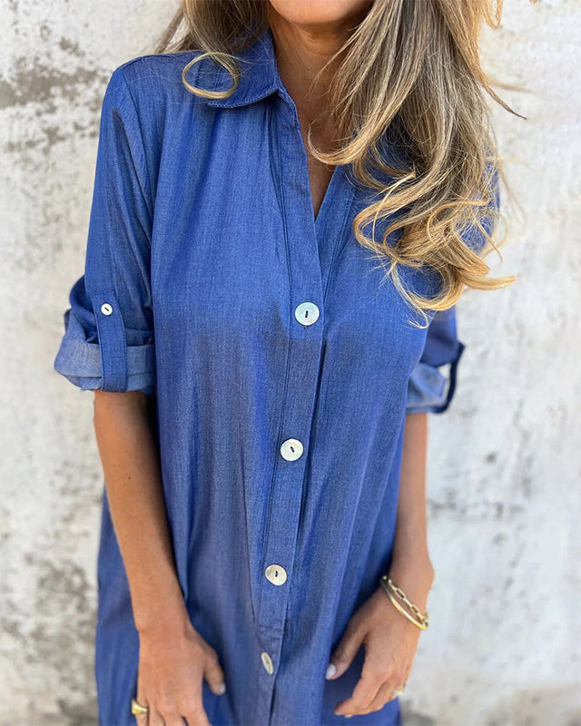 IDARA - CASUAL DENIM LAPEL DRESS